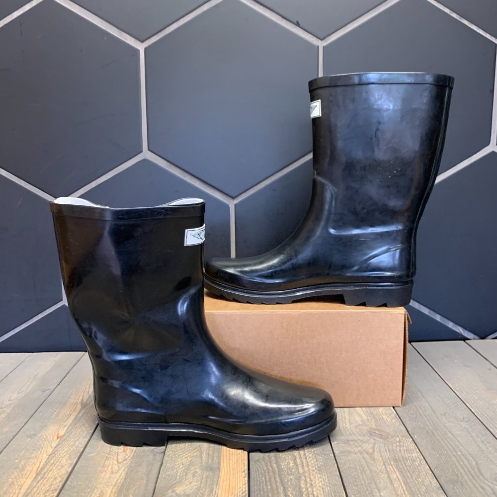 ~Used W/O Box! Womens FY Rainproof Water High Glossy Slip On Boots Black Size 9